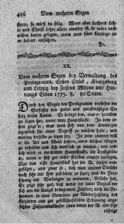 Vom wahren Segen bey Verwaltung des Predigtamts. St.1.