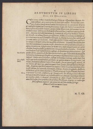 Argumentum In Libros Cic. De Oratore.