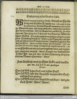 Einsegnung in die Grabes-Höle