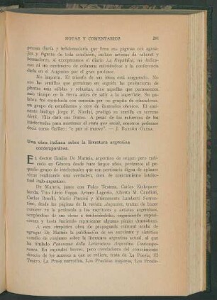 Una obra italiana sobre la literatura argentina contemporánea
