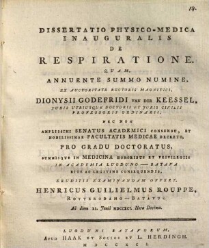Diss. phys.-med. inaug. de respiratione