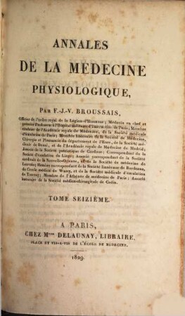 Annales de la médecine physiologique. 16. 1829