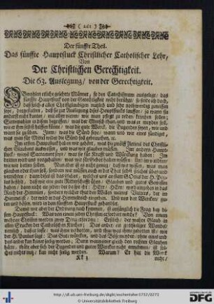 Der fünffte Theil. Das fünffte Hauptstuck Christlicher Catholischer Lehr, Von Der ChristlichenGerechtigkeit.