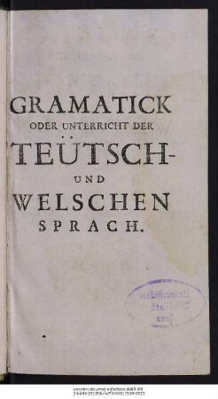 Gramatica Della Lingua Todesca, Ed Italiana