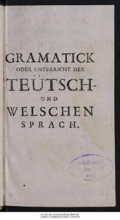 Gramatica Della Lingua Todesca, Ed Italiana