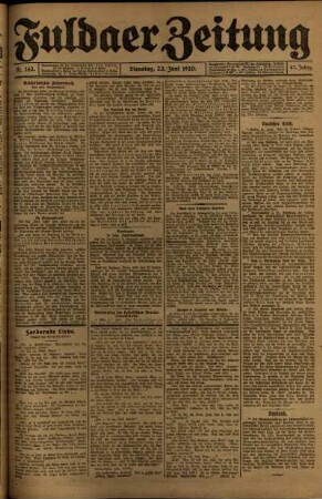 Ausgabe vom Dienstag, den 22. Juni 1920.