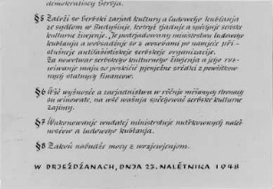 Sorbengesetz - Repro : Ausschnitt aus der sorbischen Fassung des Gesetzes zur Wahrung der Rechte der sorbischen Bevölkerung von 1948