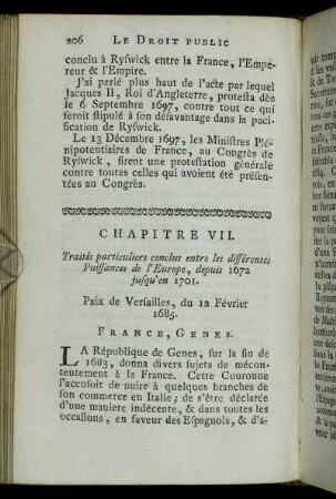 Chapitre VII. Traités particuliers conclus entre les différentes Puissances de l'Europe, depuis 1672 jusqu'en 1701.