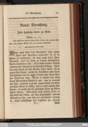Neunte Betrachtung. Jesu herzliche Liebe zu Gott.