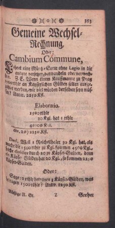 Gemeine Wechsel-Rechnung, oder Cambium Commune
