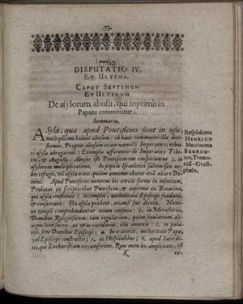 Disputatio IV. Et Ultima.