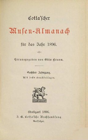 Cotta'scher Musen-Almanach : für das Jahr .... 1896 = Jg. 6