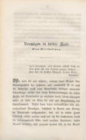 Vermögen in todter Hand. Eine Mittheilung.