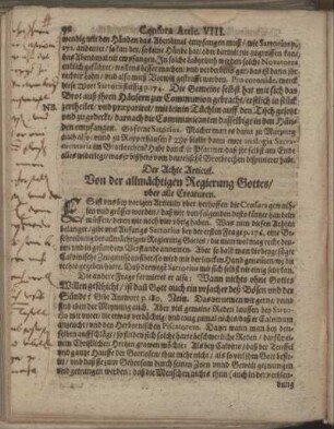 Der Achte Articul. Von der allmächtigen Regierung Gottes, uber alle Creaturen.