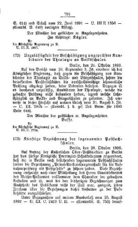 Unzulässigkeit der Beschäftigung ungeprüfter Kandidaten der Theologie an Volksschulen : [F. Oeffentliches Volksschulwesen]