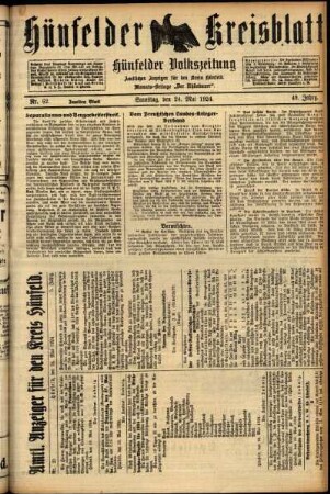 Zweite Ausgabe vom Samstag, den 24. Mai 1924.