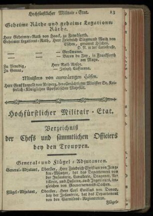 Hochfuerstlicher Militair-Etat