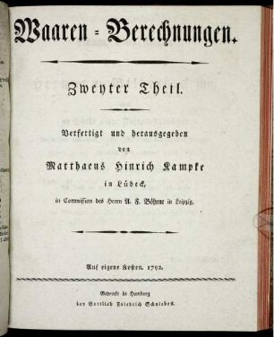 Th. 2: Waaren-Berechnungen. Zweyter Theil