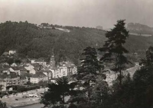 Bad Schandau. Blick vom linken Elbufer gegen Schrammsteine