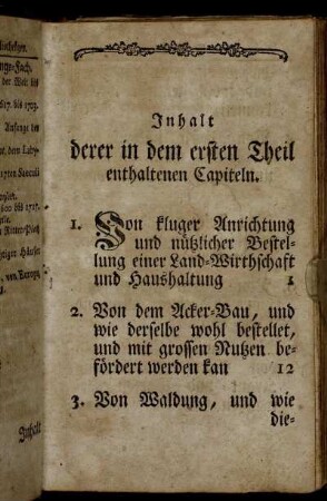 Inhalt derer in dem ersten Theil enthaltenen Capiteln.