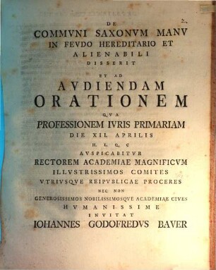 De Communi Saxonum Manu In Feudo Hereditario Et Alienabili