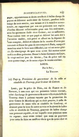 (14) Page 9. Provisions de gouverneur de la ville et citadelle de Tournay, pour le sieur de Catinat.