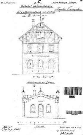 Oberboihingen: Empfangsgebäude (fr.Unterb.) mit Anbau Giebelansichten
