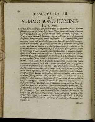 Dissertatio III. De Summo Bono Hominis.