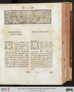 Hochgebohrner Reichs = Graf / Monseigneur