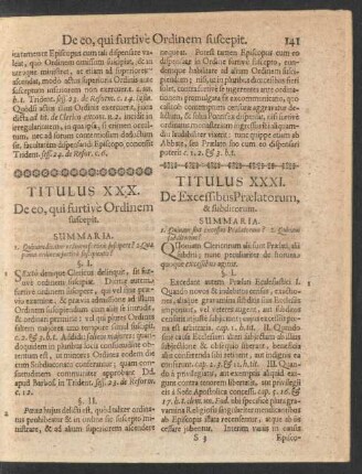 Titulus XXXI. De Excessibus Praelatorum, & subditorum