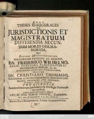 Theses Inaugurales De Jurisdictionis Et Magistratuum Differentia Secundum Mores Germanorum