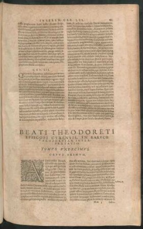 Beati Theodoreti Episcopi Cyrensis, In Baruch Prophetiam Interpretatio.
