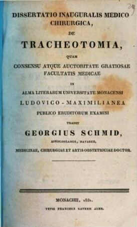 Dissertatio inauguralis medico-chirurgica de tracheotomia