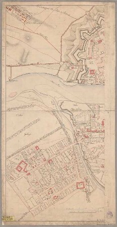 Plan von Dresden-Friedrichstadt, ca. 1:4 000, Handzeichnung, um 1790 : [Plan von Friedrichstadt zu Dresden und den angrenzenden Stadtteilen]. - [1:4 000]. - [S.l.] , [ca. 1790]. - 1 Kt. : kolor. Handzeichng. ; 35 x 75 cm