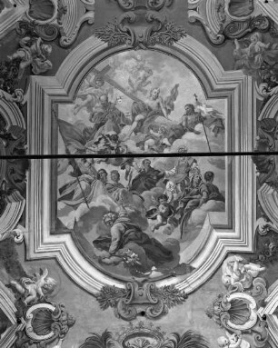 Deckenausmalung — Christus mit den heiligen Dominikus, Johannes dem Täufer, Franz von Assisi, Augustinus und anderen Heiligen
