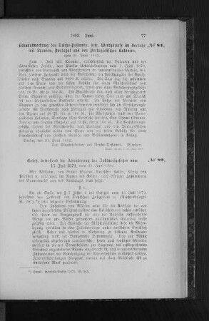 No. 82. Gesetz, betreffend die Abänderung des Zolltarifgesetzes vom 15. Juli 1879, vom 23. Juni 1882.