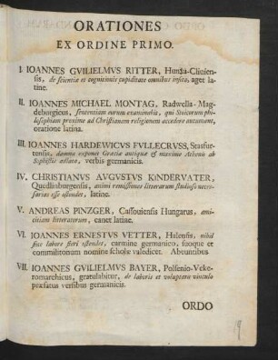 Orationes Ex Ordine Primo.