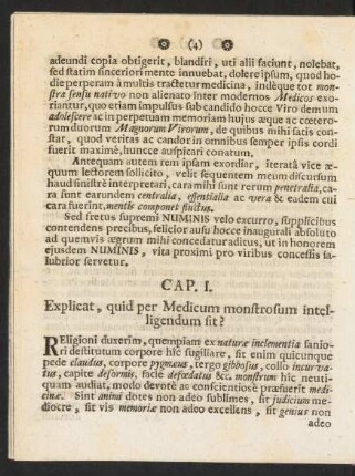 Cap. I. Explicat, quid per Medicum monstrosum intelligendum sit?
