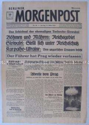 Tageszeitung "Berliner Morgenpost" zur Annexion von Böhmen und Mähren
