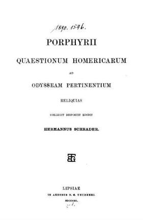 Porphyrii quaestionum Homericarum ad Odysseam pertinentium reliquias