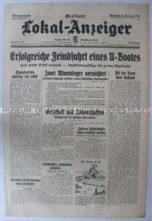 Tageszeitung "Berliner Lokal-Anzeiger" u.a. zum U-Boot-Krieg