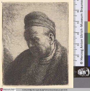 [Brustbild eines Mannes mit Pelzmantel und Pelzmütze; Beardless Man in a Fur Cloak and Cap: Bust; Homme avec bonnet]