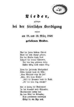 Lieder, gesungen bei der feierlichen Beerdigung [...]