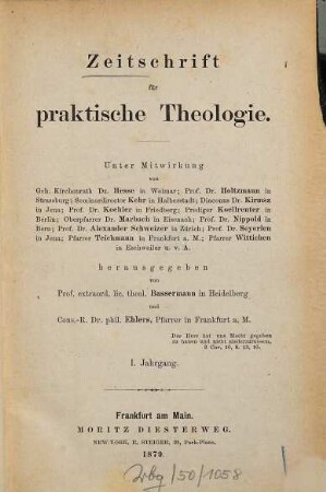 Zeitschrift für praktische Theologie. 1, 1. 1879