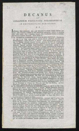 Decanus et Collegium Facultatis Philosophicae in Universitate Tubingensi