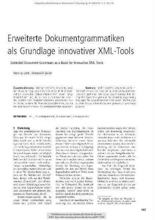 Erweiterte Dokumentgrammatiken als Grundlage innovativer XML-Tools (Extended Document Grammars as a Basis for Innovative XML Tools)