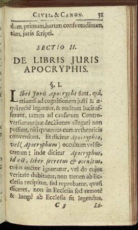 Sectio II. De Libris Juris Apocryphis.