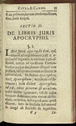 Sectio II. De Libris Juris Apocryphis.