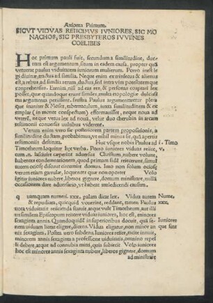 Axioma Primum. Sicut Viduas Reiicimus Iuniores, Sic Monachos, Sic Presbyteros Iuvenes Coelibes