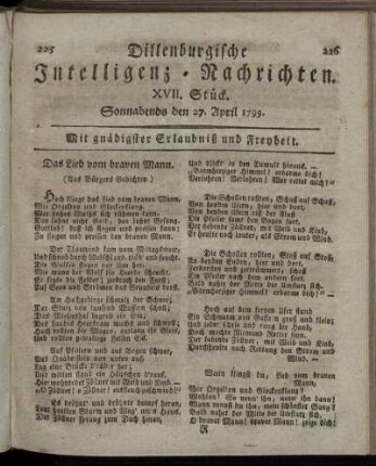 XVII. Stück. Sonnabends den 27. April 1799.